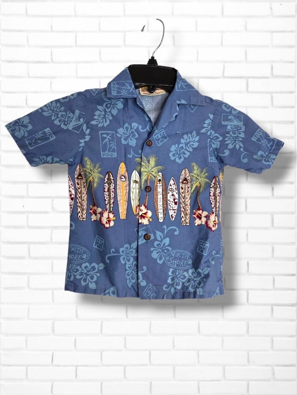 Toddler Winnie Fashion Aloha Hawaiian Blue Surfboard Coconut Button Shirt Sz 4T